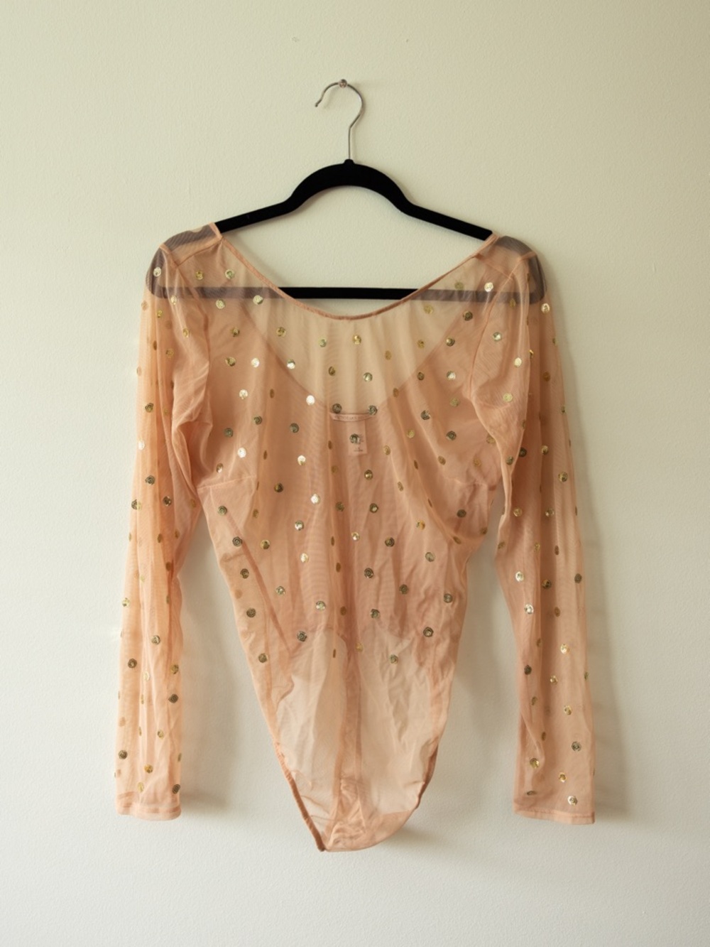 Victoria's Secret Sheer Peach Mesh Bodysuit with Gold Accents